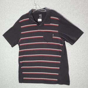 Oakley Men Polo Shirt Large Black Striped Regular Fit Short Sleeve